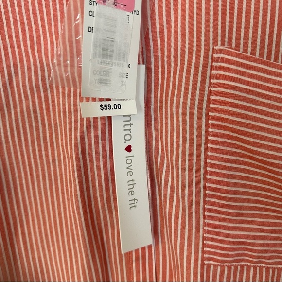 Intro Peach & White Striped Button-Up 3/4 Roll Tab Sleeve Boho Size 3X - Picture 6 of 16